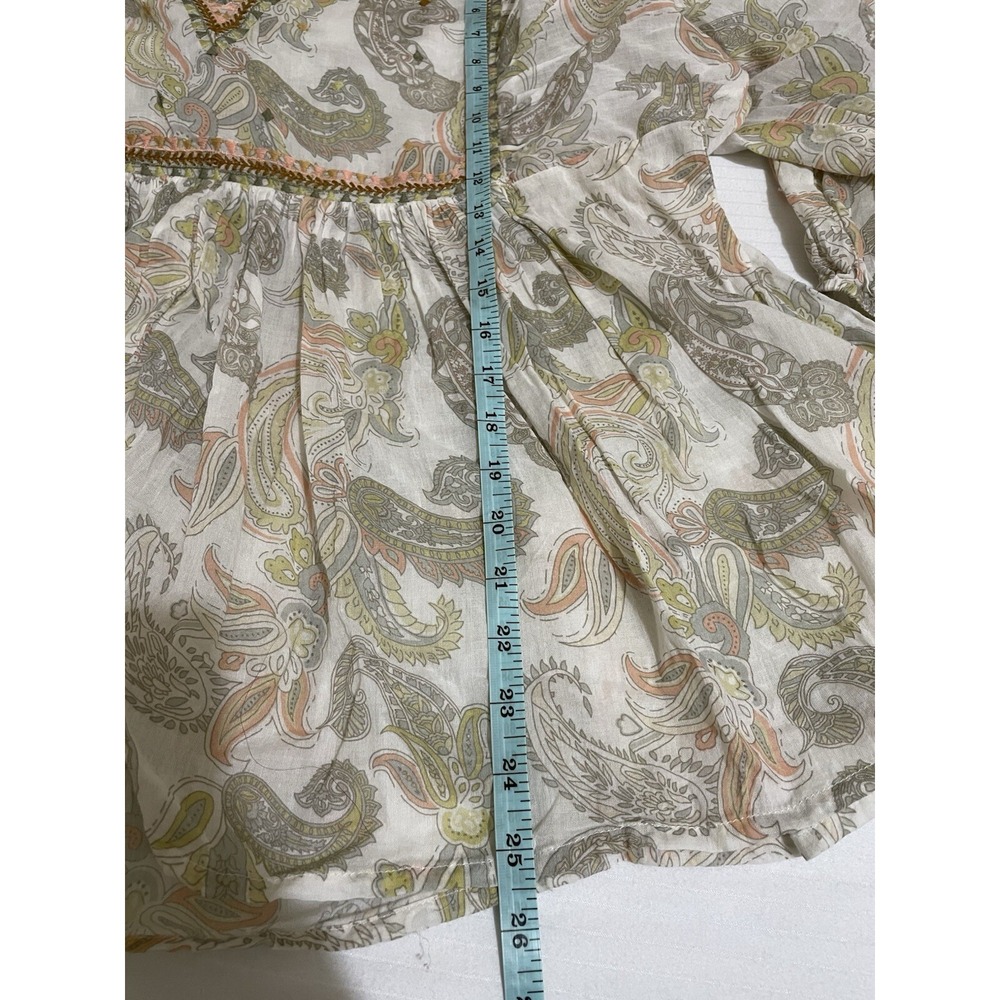 World Market Top Small Peasant Pleated Paisley Balloon Sleeve Babydoll Y2K Boho - Picture 6 of 7